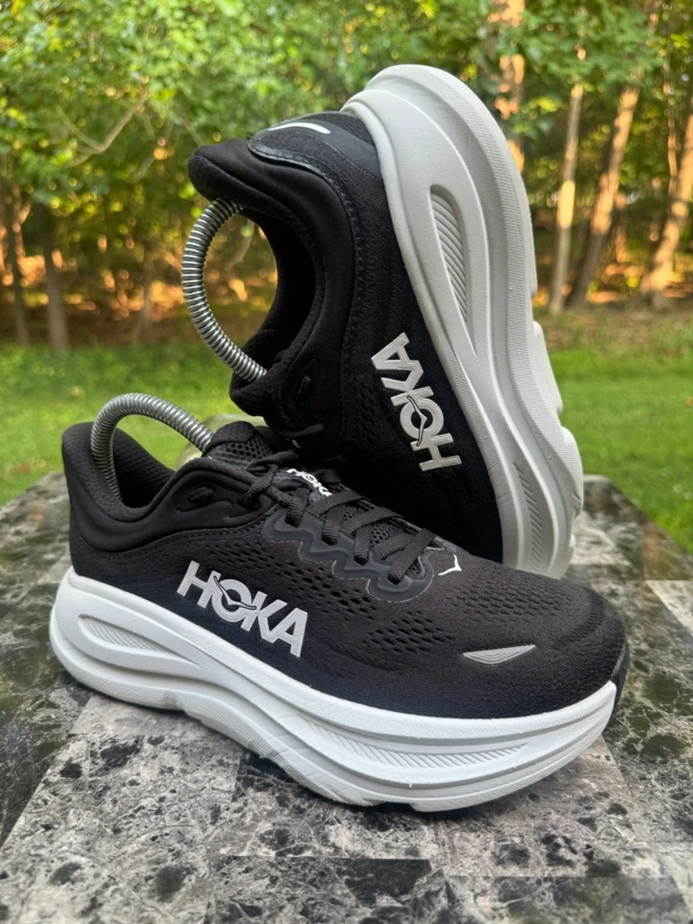 Hoka One One Bondi 9 Womens Size 7 2EBlack White Athletic Running Shoes Sneakers